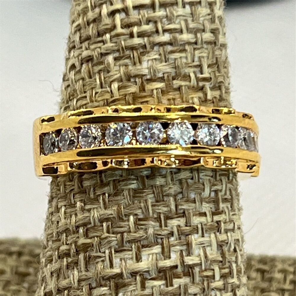SETA Cubic Zirconia  Channel Set Wedding Band Yellow Gold Plated Sz 8 1/4